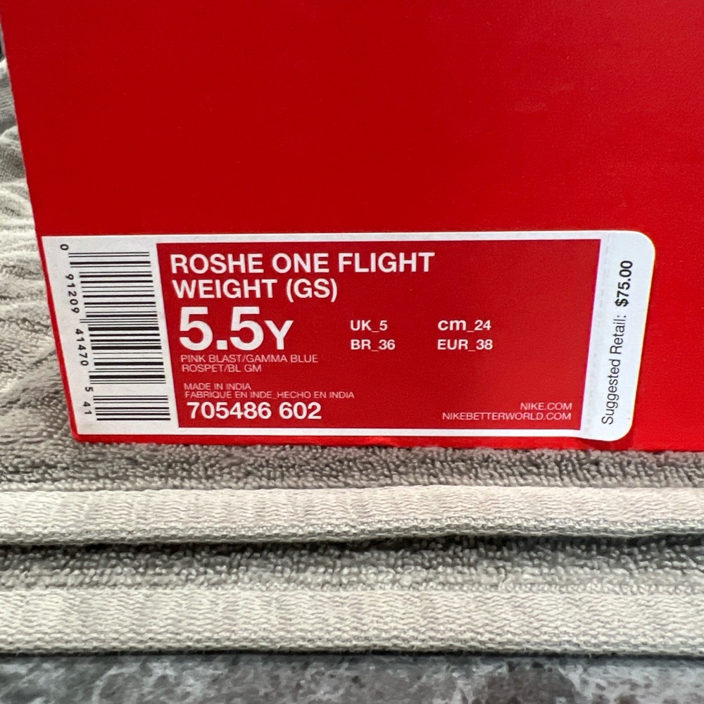 Nike Roshe One Flight Weight (GS) Red Box Label with Pink/Blue Accent